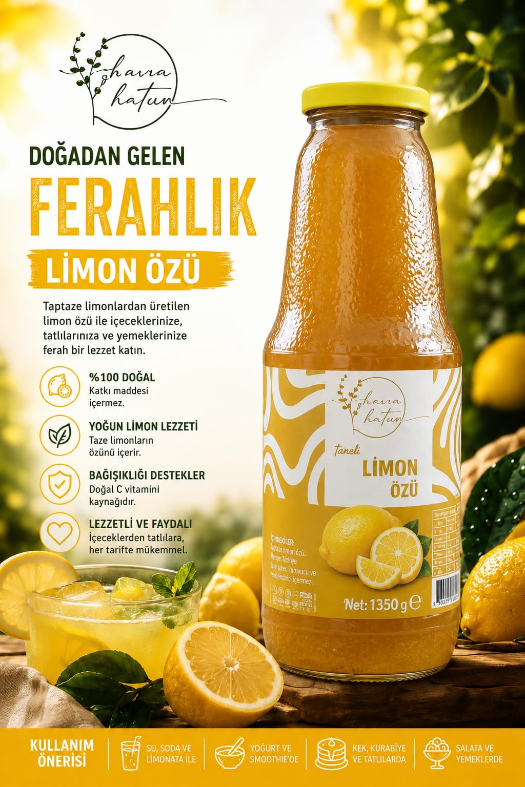 %100 Doğal Taneli Limon Özü