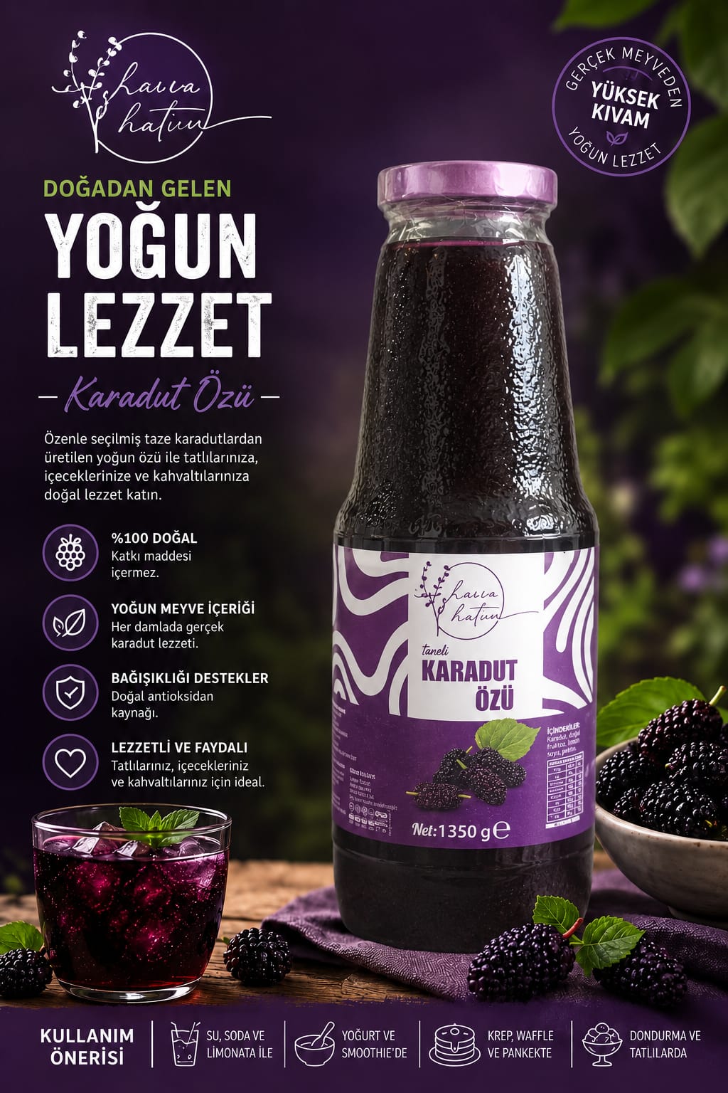 %100 Doğal Taneli Karadut Özü