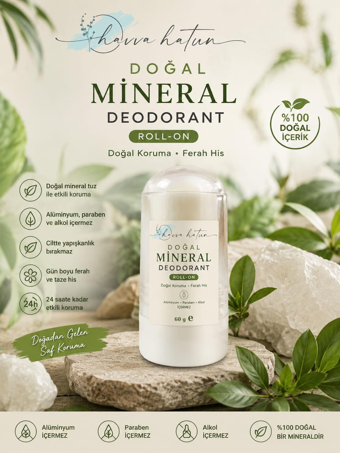 %100 Doğal Deodorant Roll-On (60 gr)